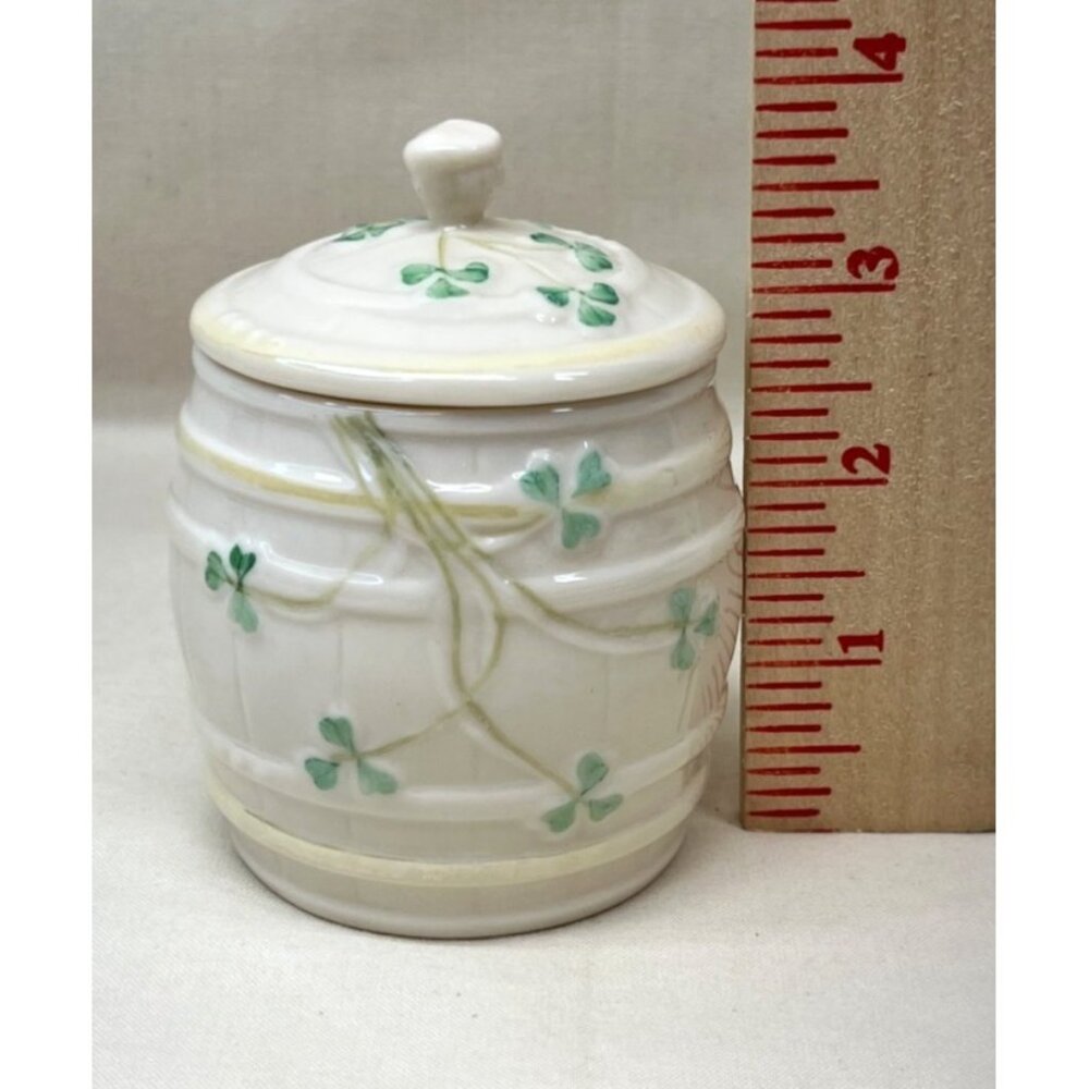 Belleek Ireland Shamrock Barrel Marmalade Jar Bowl with Lid 6th Mark 1975 - 1980 - Picture 7 of 8